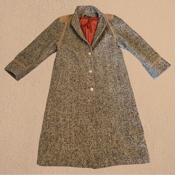 Vintage Jocardi tweed coat leather trim waist tie - Picture 10 of 16